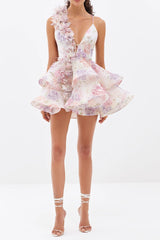3D Flower Ruffle Mini Dress in Pink