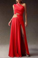 High Hollowed-out Maxi Dress in Red
