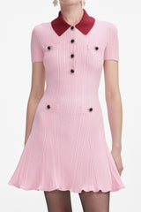 Pink Contrast Collar Knit Mini Dress