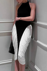 Colorblock Patchwork Sleeveless Midi Dress