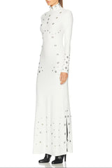 Embellished Stretch-Jersey Maxi Dress in White