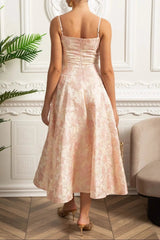 Midi Dress with Floral Motif - Blush Pink