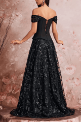 Bailey Off Shoulder Lace Floral Evening Dress