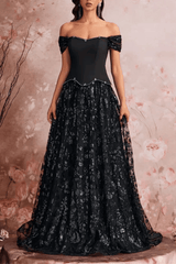 Bailey Off Shoulder Lace Floral Evening Dress