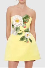 Floral Bustier Mini Dress in Yellow