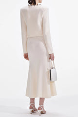 Cream Embellished Cardigan Skirt Set