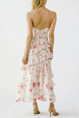 Floral Ruffle Maxi Dress - Pink & Lvory