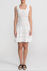 Sleeveless Mini Dress With Scalloped Lace Trim - White