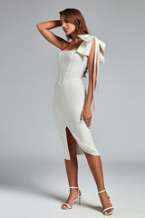 One-Shoulder Midi Dress in White