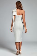 One-Shoulder Midi Dress in White