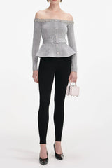 Grey Knit Crystal Trim Top