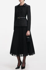 Black Wool Crepe Midi Dress