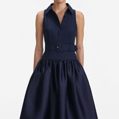 Navy Twill Midi Dress