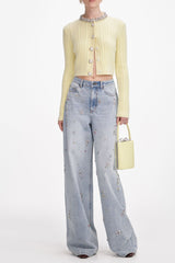 Yellow Rhinestones Embellished AlCardigan