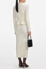 Cream Wool Peplum Knit Midi Dress