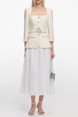 Cream Boucle Long Sleeve Midi Dress