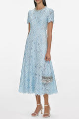 Blue Lace Embellished Midi Dress