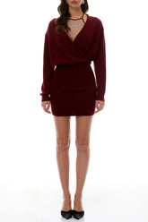 Rhinestone Embellished Bodycon Jersey Mini Dress in Red