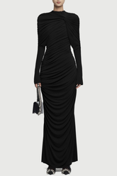 Long Sleeve Knot Bodycon Maxi Dress in Black