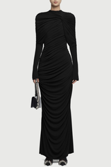 Long Sleeve Knot Bodycon Maxi Dress in Black
