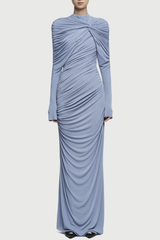 Long Sleeve Knot Bodycon Maxi Dress in Blue