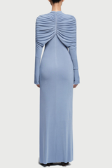 Long Sleeve Knot Bodycon Maxi Dress in Blue