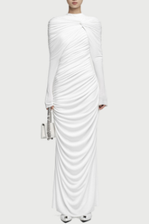 Long Sleeve Knot Bodycon Maxi Dress in White