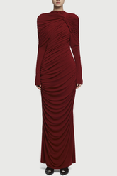 Long Sleeve Knot Bodycon Maxi Dress in Red