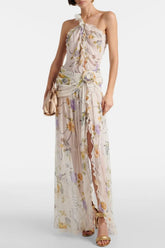Floral Print One Shoulder Maxi Dress