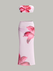 Floral Printed Bikini Bandeau and Chic Pareo Skirt