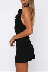 Backless Halter Bodycon Mini Dress in Black