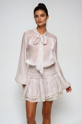 Lace Up Ruch Mesh Skirt Set In Sliver