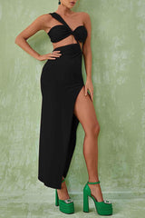 One Shoulder Cutout Maxi Dress In Black