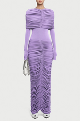 Purple Form-Fitting Maxi Dress with Asymmetrical Shoulder