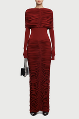 Red Form-Fitting Maxi Dress with Asymmetrical Shoulder