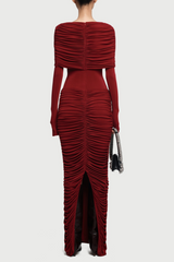 Red Form-Fitting Maxi Dress with Asymmetrical Shoulder