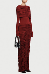 Red Form-Fitting Maxi Dress with Asymmetrical Shoulder