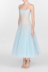 Blue Draped Lace Mini Dress