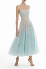 Blue Draped Lace Mini Dress