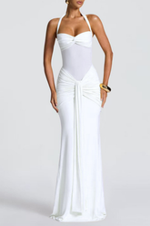 Halter Ruched Maxi Dress - White