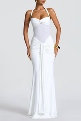 Halter Ruched Maxi Dress - White