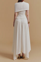 Asymmetrical Ruched Top Midi Skirt Set in White