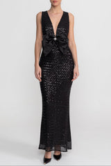 Sequin Maxi Dress With Satin Detail - Black