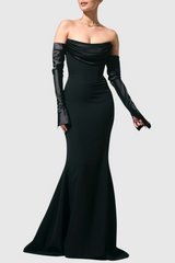 Off Shoulder Corset Maxi Dress - Black