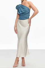 One Shoulder Flower Top in Blue
