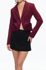 Flower Plunge Blazer in Burgundy