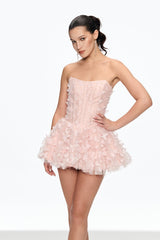 Corset Puffy Mini Dress in Pink
