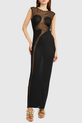 Mesh Paneled Maxi Bandage Dress in Black