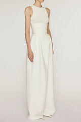 Stretch Sleeveless Tank Top Pants Set in white