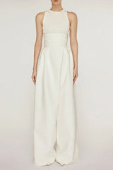 Stretch Sleeveless Tank Top Pants Set in white